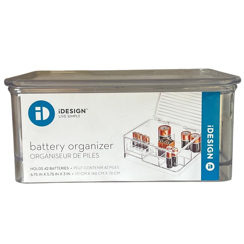 Clear Plastic Battery Storage Organizer Case AA AAA Hinged Lid iDesign New